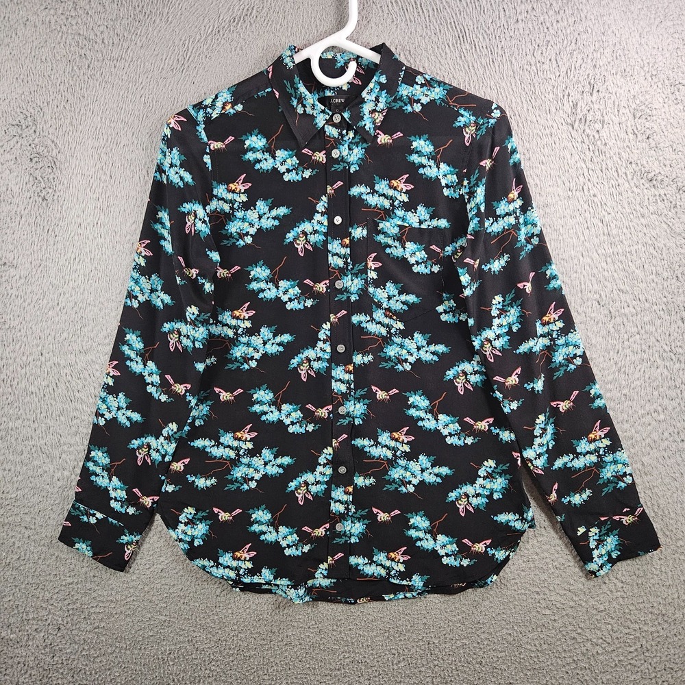 J Crew Lightweight Shirt Top Women Size 0 XS Button Up Long Sleeve Bee‎ Black